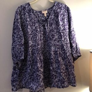 3/4 Sleeve Tie Front A-Line Blouse